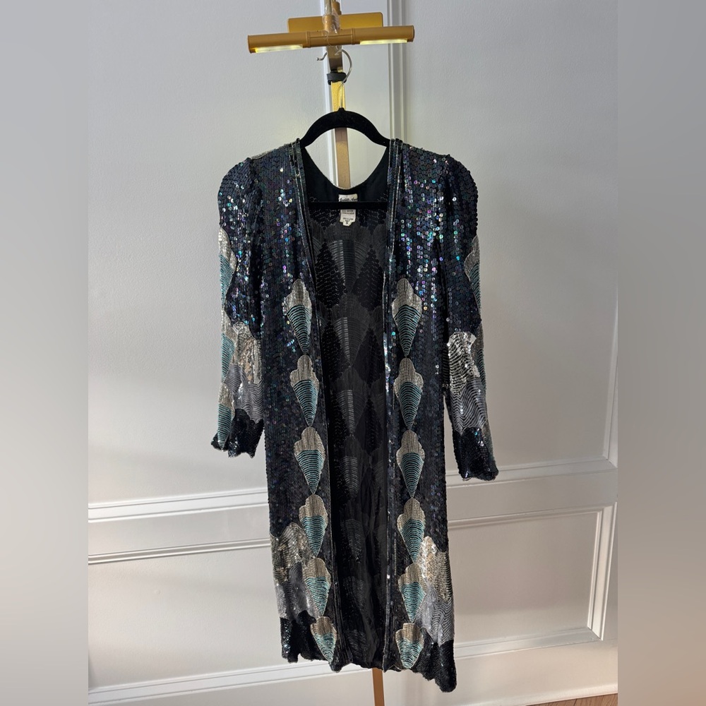 Vintage Judith Ann Creations 100% Silk Beaded Sequin Art Deco Evening Jacket 604
